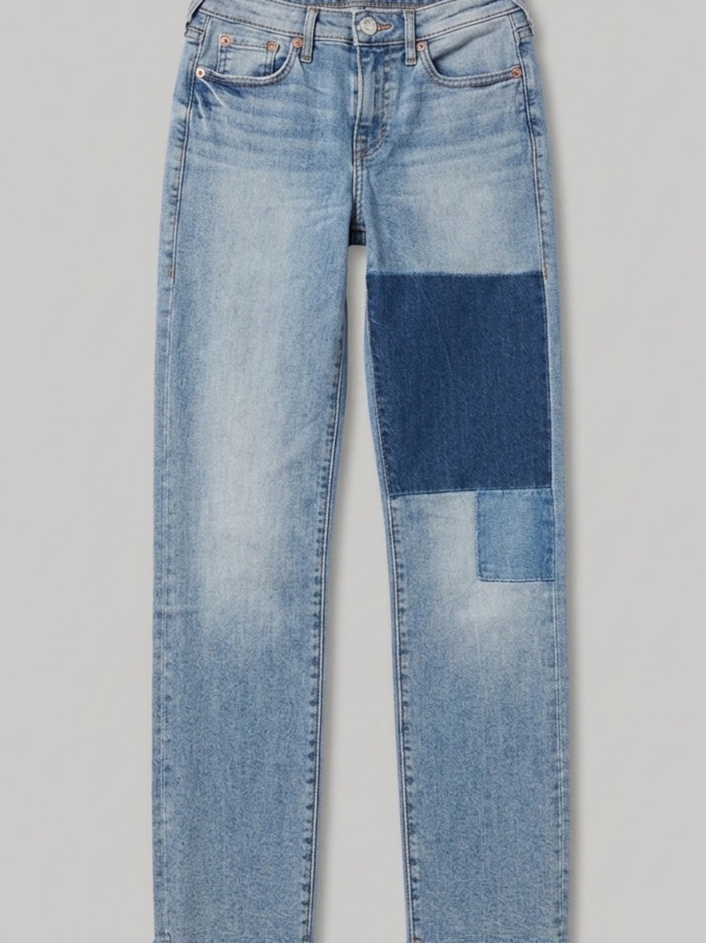 True Religion High Rise Patchwork Shadow Pocket Straight Jeans 26 Raw Hem